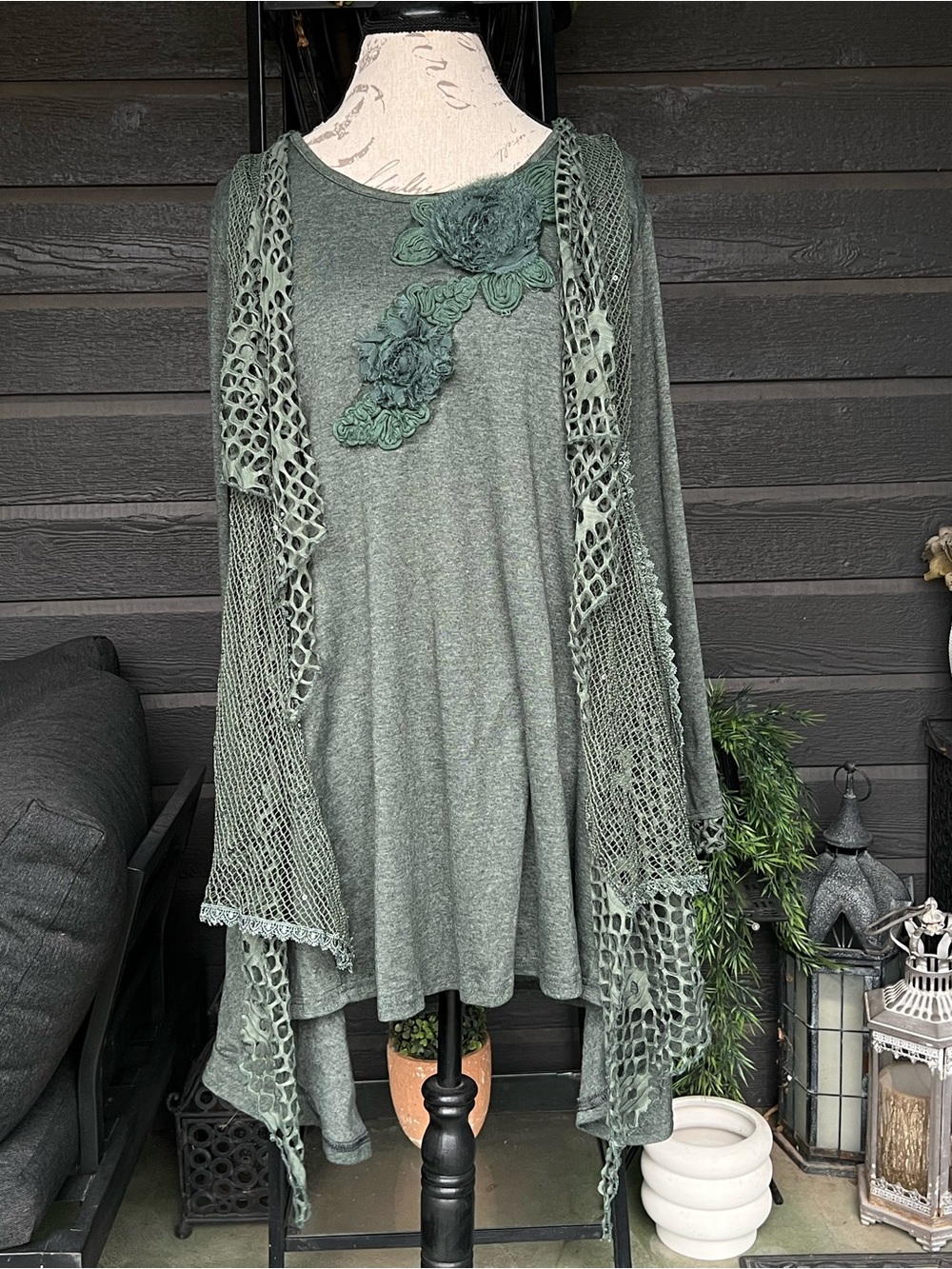 Pretty Angel Asymmetrical Artsy Silk Blend Lace Long Sleeve Tunic Top 1X